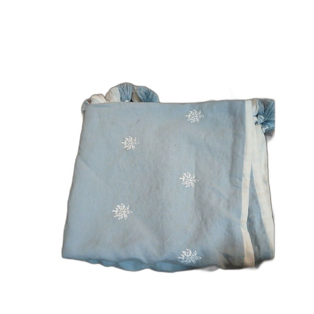 Serena & Lily Linen Blend King Pillow Shams w/ Tassels Blue White (Pair)